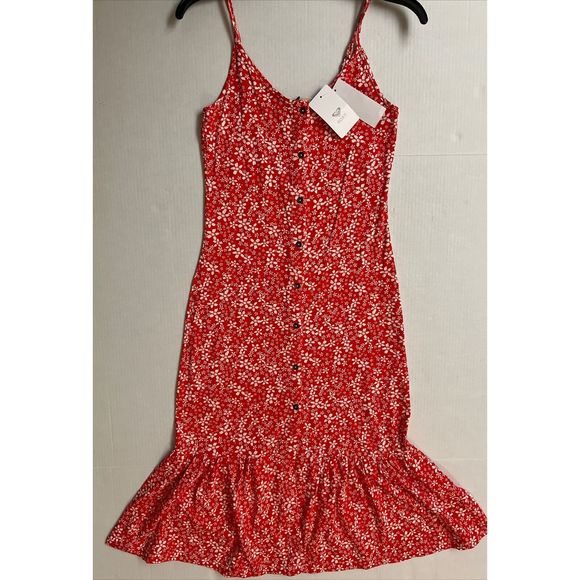 Roxy Women Sz Small Seaside State Strappy Dress Poppy Red Floral - Picture 1 of 10